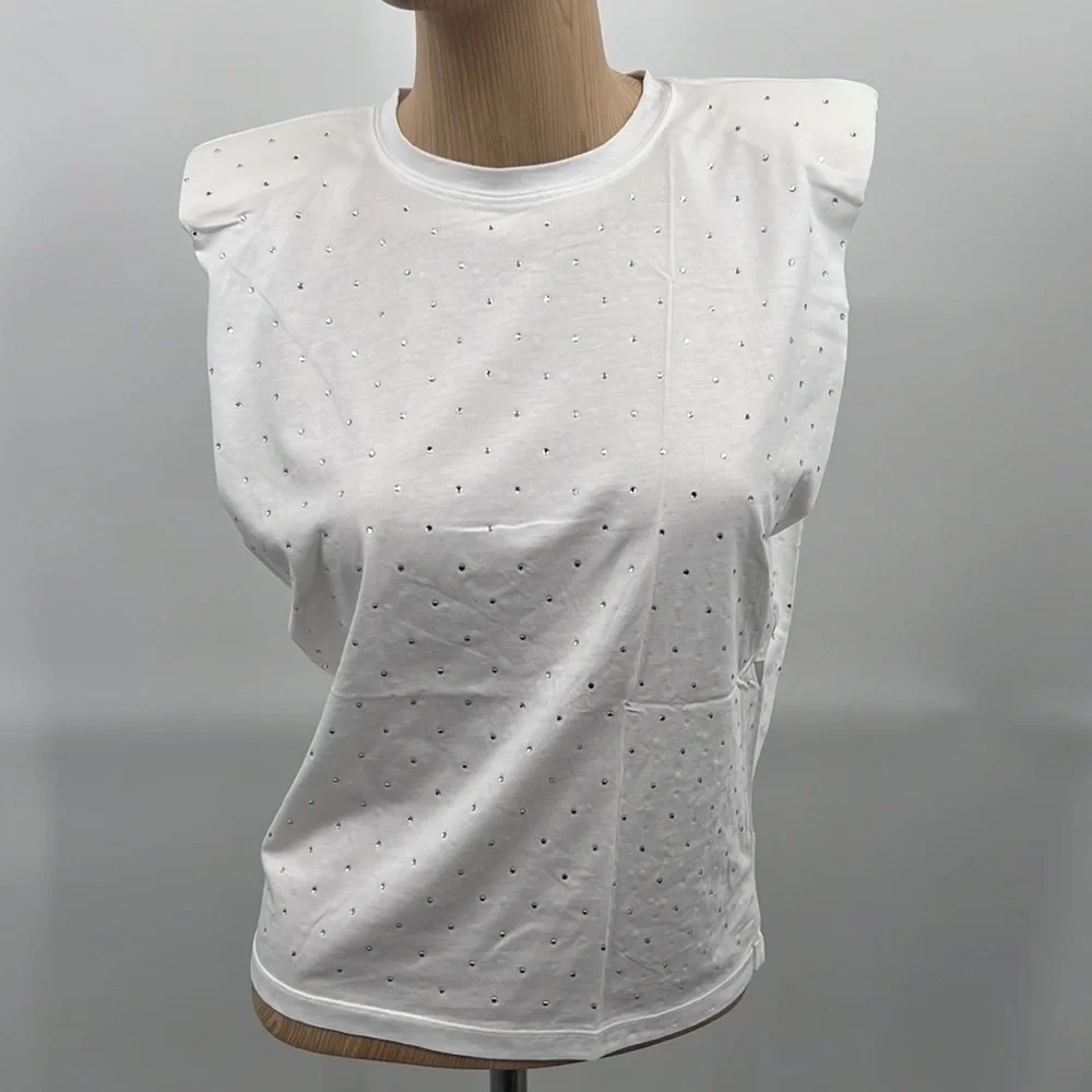 🆕Padded Shoulder Tee Generation Love Lex Crystal Sleeveless White Soft T-Shirt - Picture 12 of 16